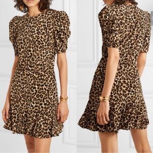Veronica Beard Lila Puff Sleeve Leopard Print Silk Blend Dress Size 2